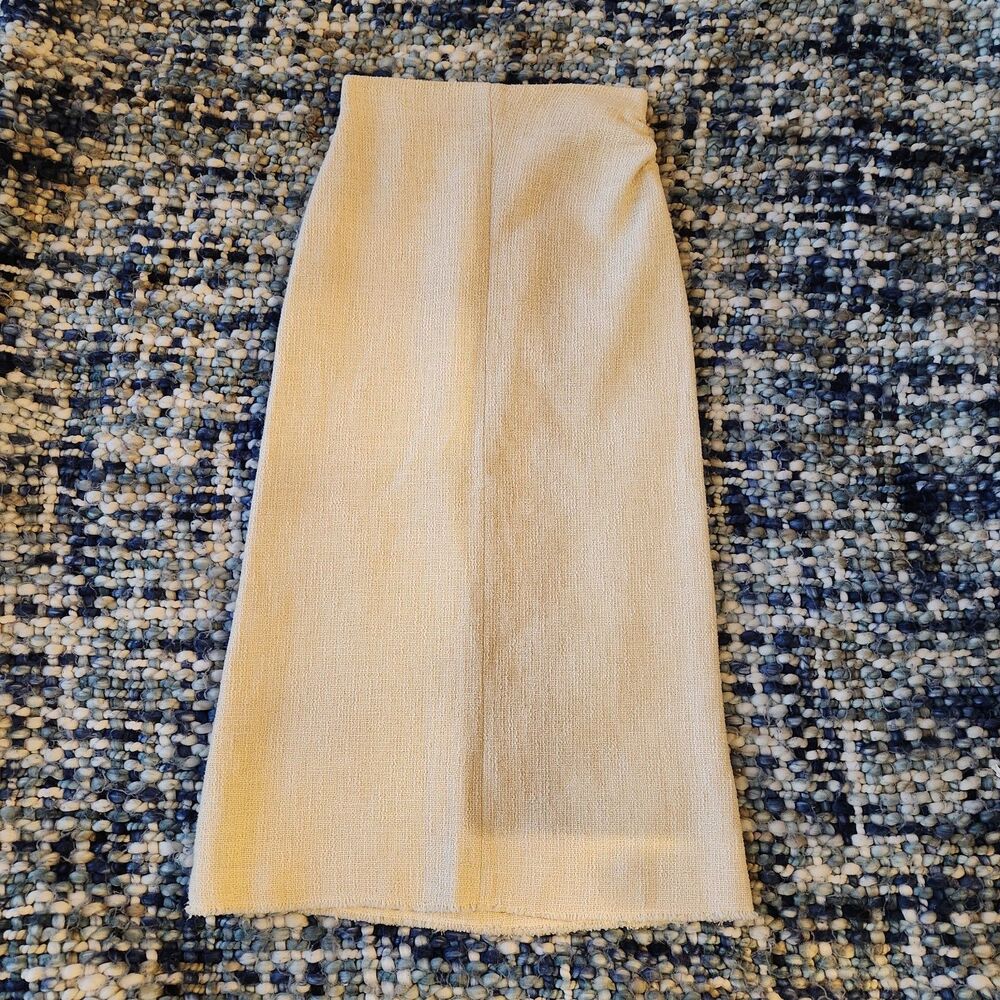 NWT 100% Cotton Zara Hessian Textured Ecru Midi Skirt with Frayed Hem - Cream - Picture 1 of 5
